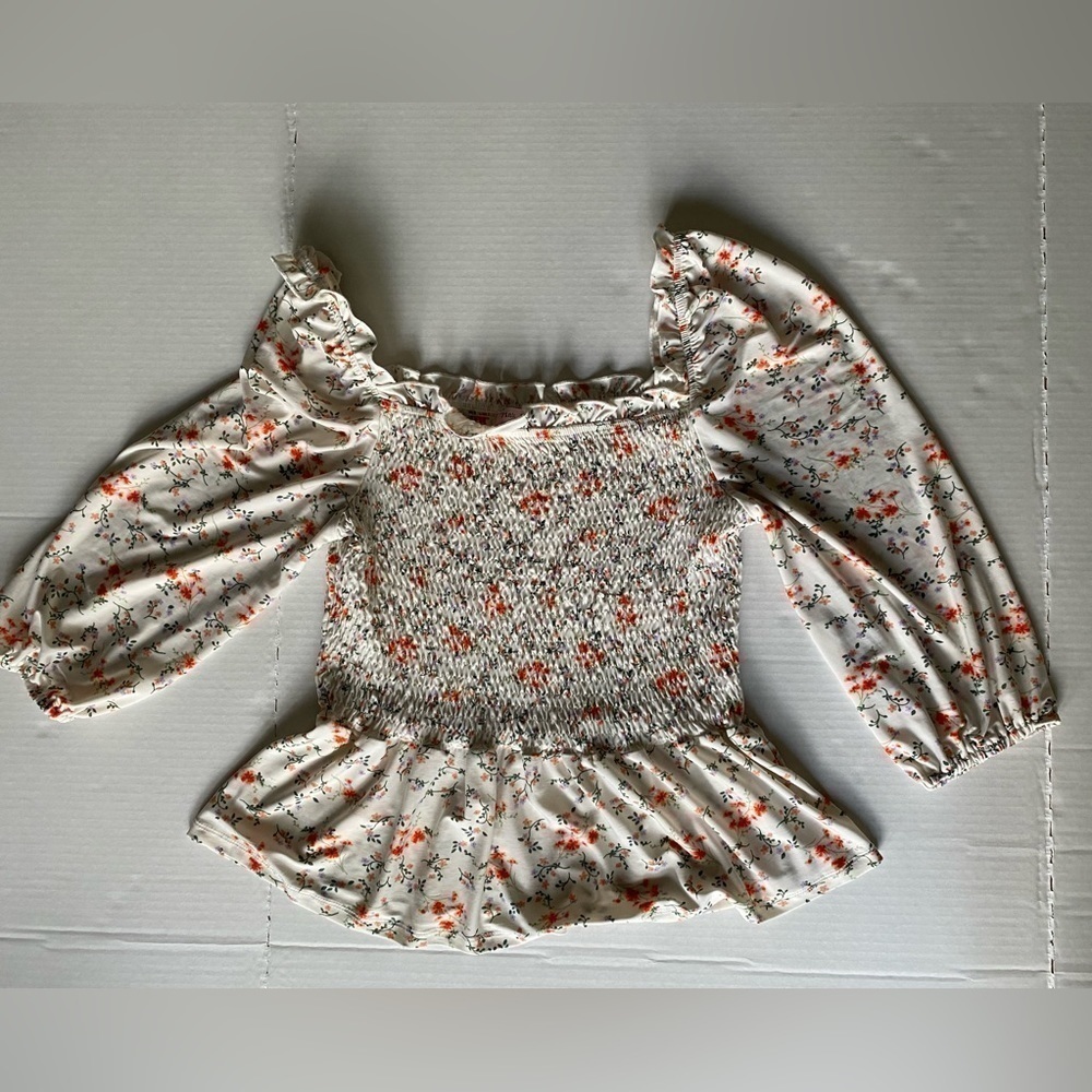 Pink Peony juniors XL off shoulder puff sleeve ditsy floral ruched crop top - Picture 6 of 6